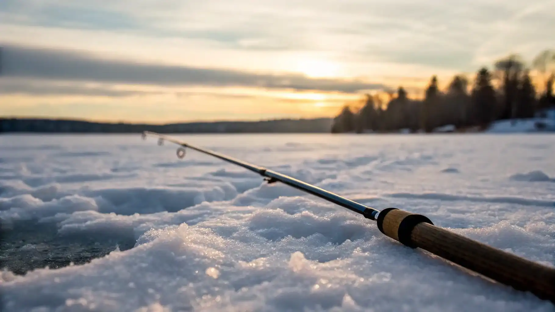 Ammattimainen pilkkionki jäätyneen järven pinnalla